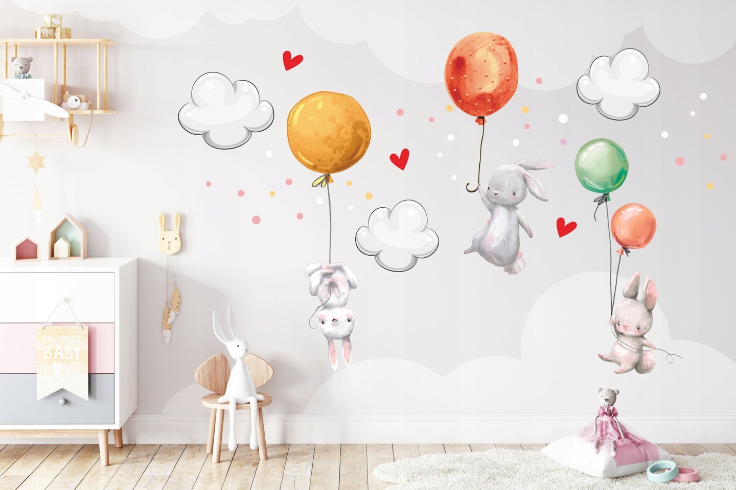 Namly Design Seinätarra - Puput Ilmapalloilla Ja Perhosilla / Moniväri