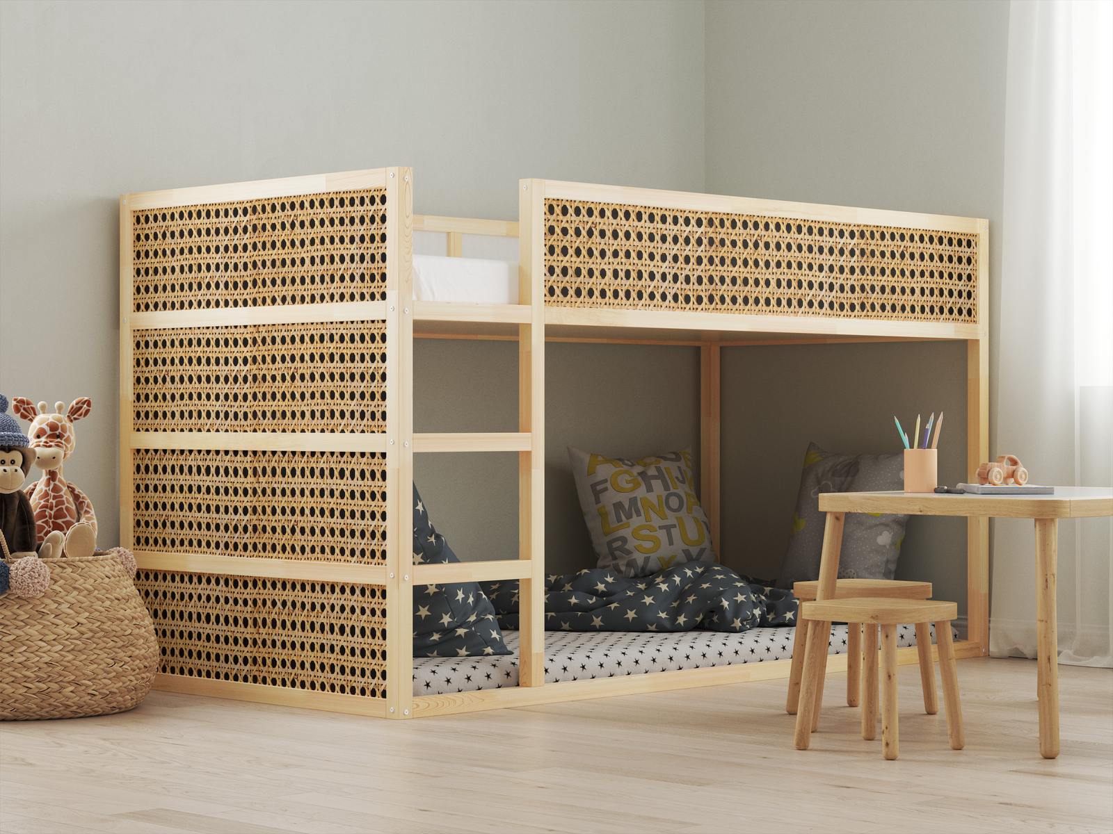 Itsekiinnittyvät tarrat – Ikea KURA-sänkyyn / - Tarra - Rottinkikuvio