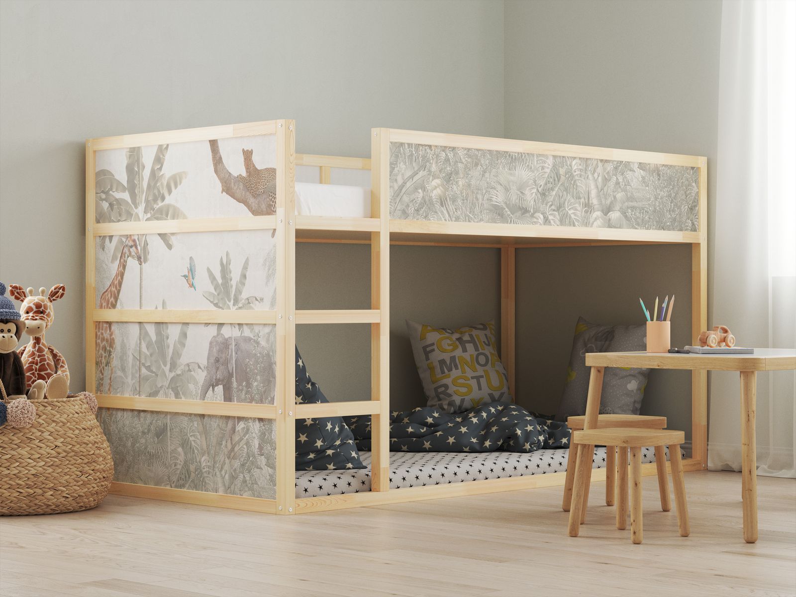 Itsekiinnittyvät tarrat – Ikea KURA-sänkyyn / - Tarra - Viidakon Safari