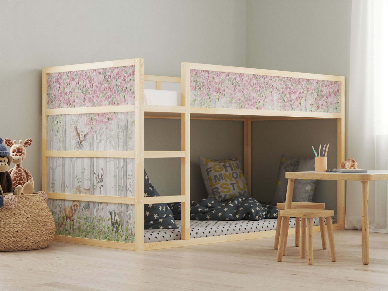 Itsekiinnittyvät Tarrat – Ikea KURA sänkyyn / - Tarra - Metsäaihe