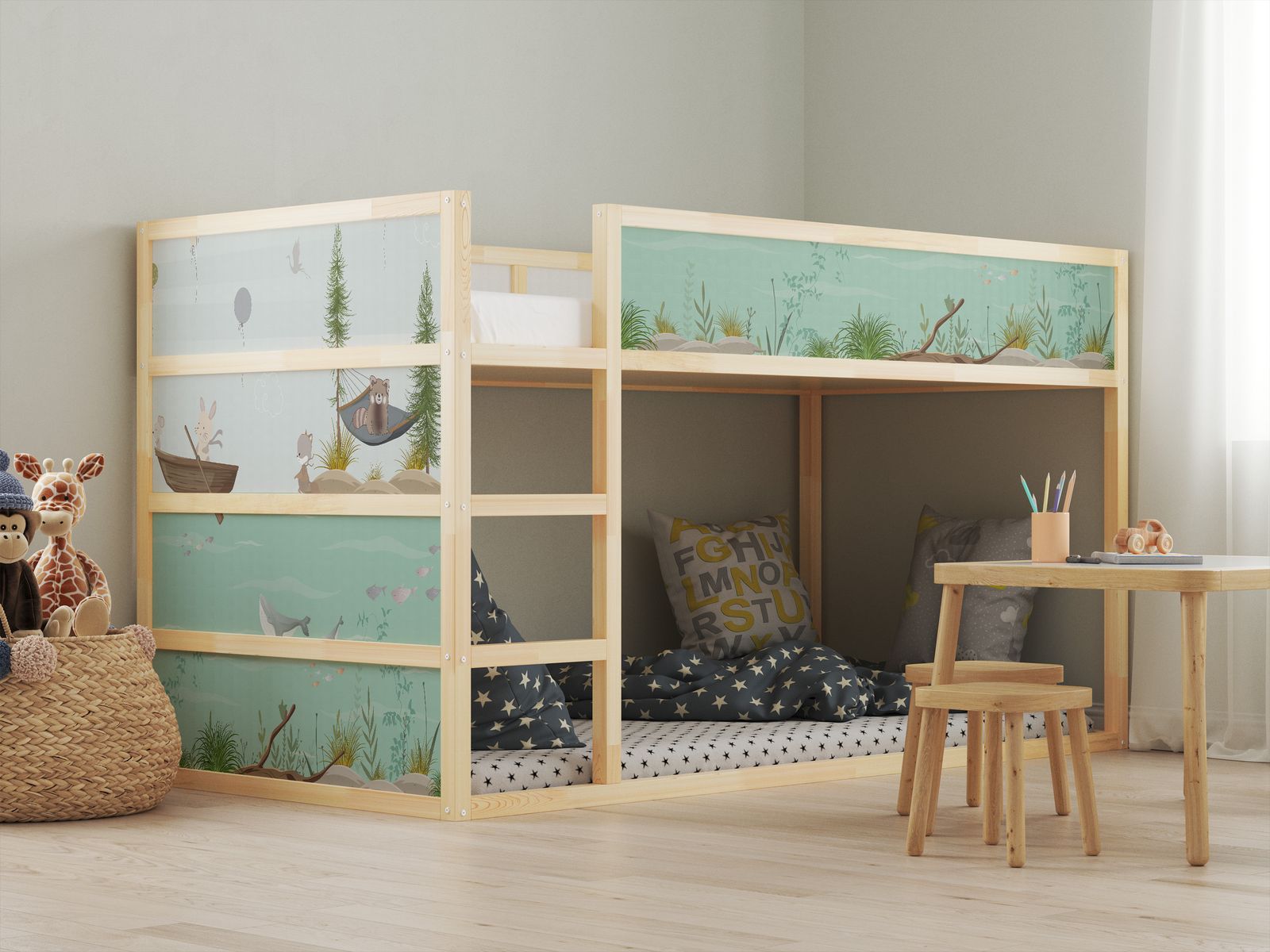 Itsekiinnittyvät tarrat – Ikea KURA-sänkyyn / - Tarra - Eläinystävät