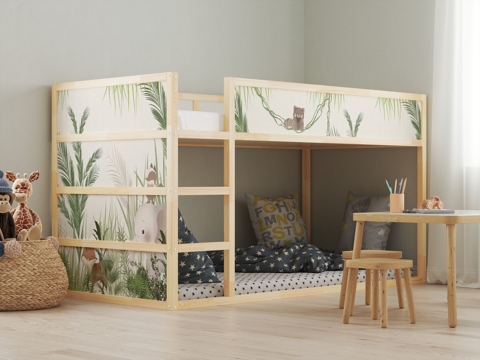 Itsekiinnittyvät tarrat – Ikea KURA-sänkyyn / - Tarra - Jungle Friends