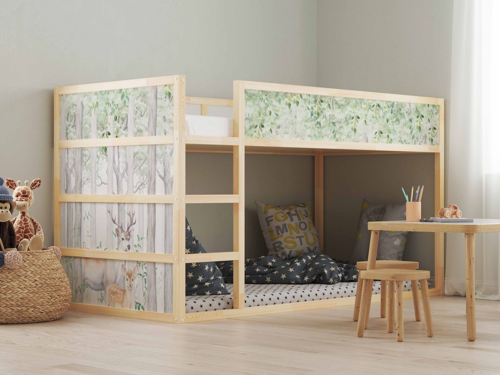 Itseliimautuvat tarrat – Ikea KURA-sänkyyn / - Tarrat - Metsän Peurakuvio